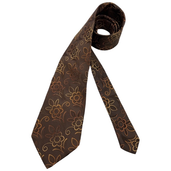 ROY ROBSON Brown Floral Silk LUXURY Tie ITALY - Picture 1 of 5